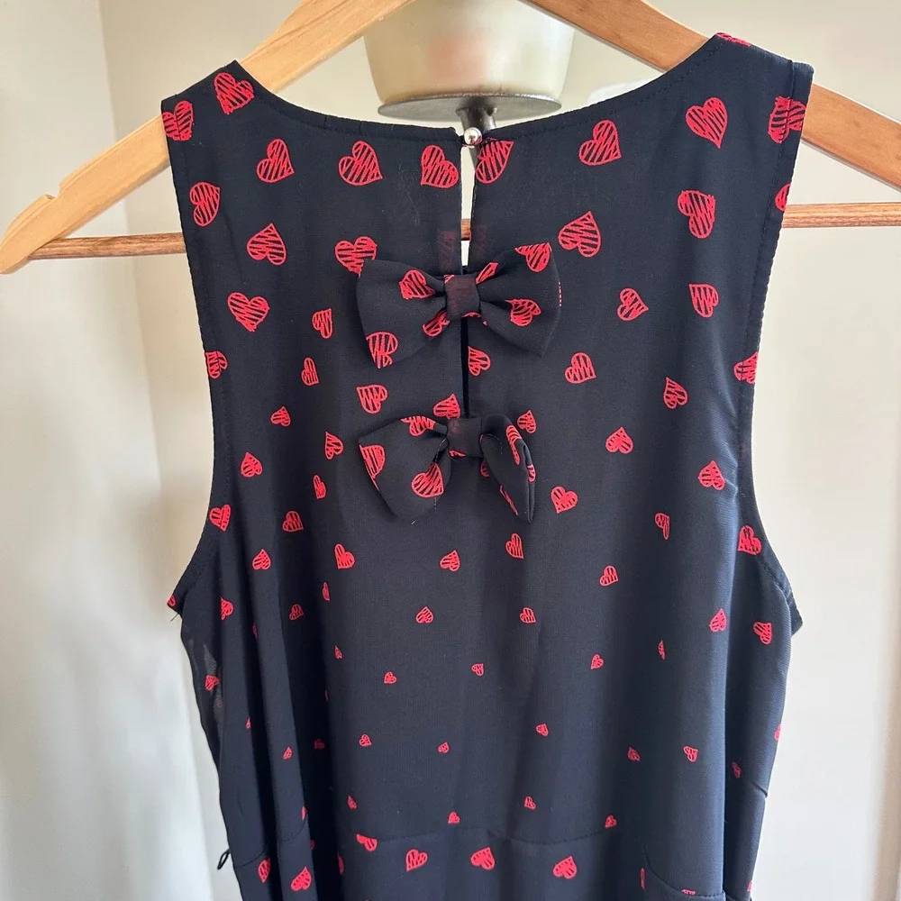Disney D-Signed Queen of Hearts Black Red Sleeveless Ribbon Dress Kids‎ L 14 16